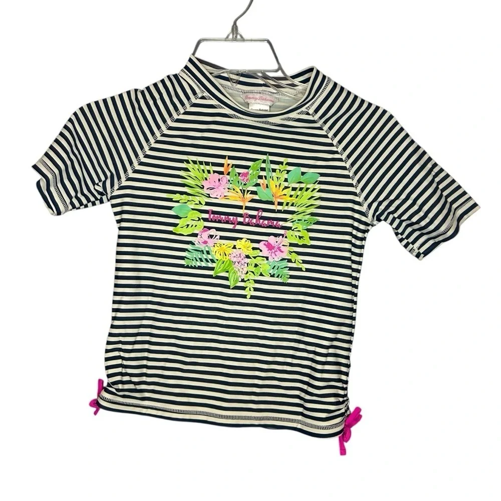 Tommy Bahama Kids Rash Guard Stripe Floral Swim Shirt Navy Size 12